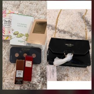New Jimmy Choo Parfums Black Crossbody Purse with Gold Chain+freebies